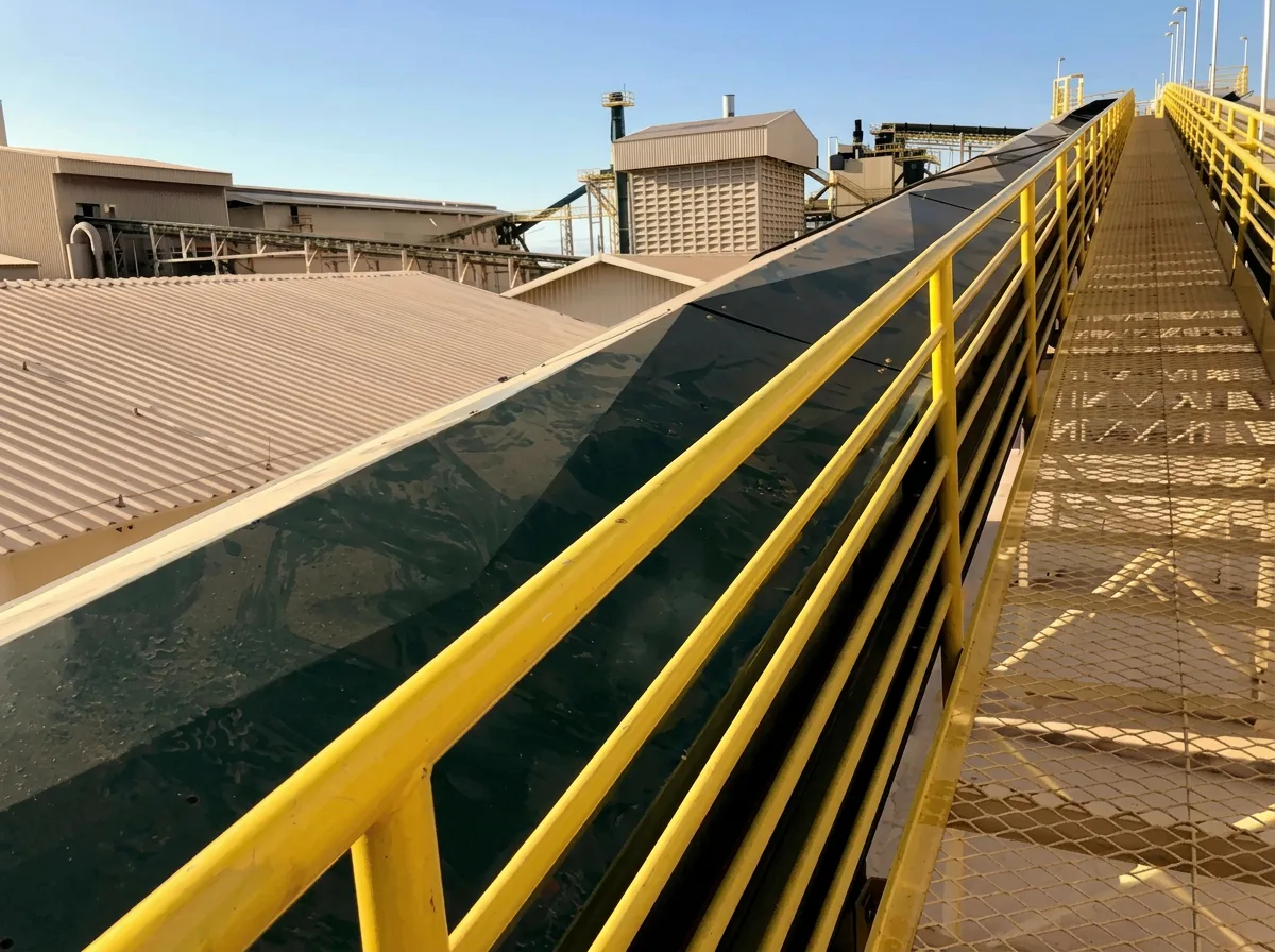 Passarela metálica com guarda-corpo amarelo instalada em planta industrial